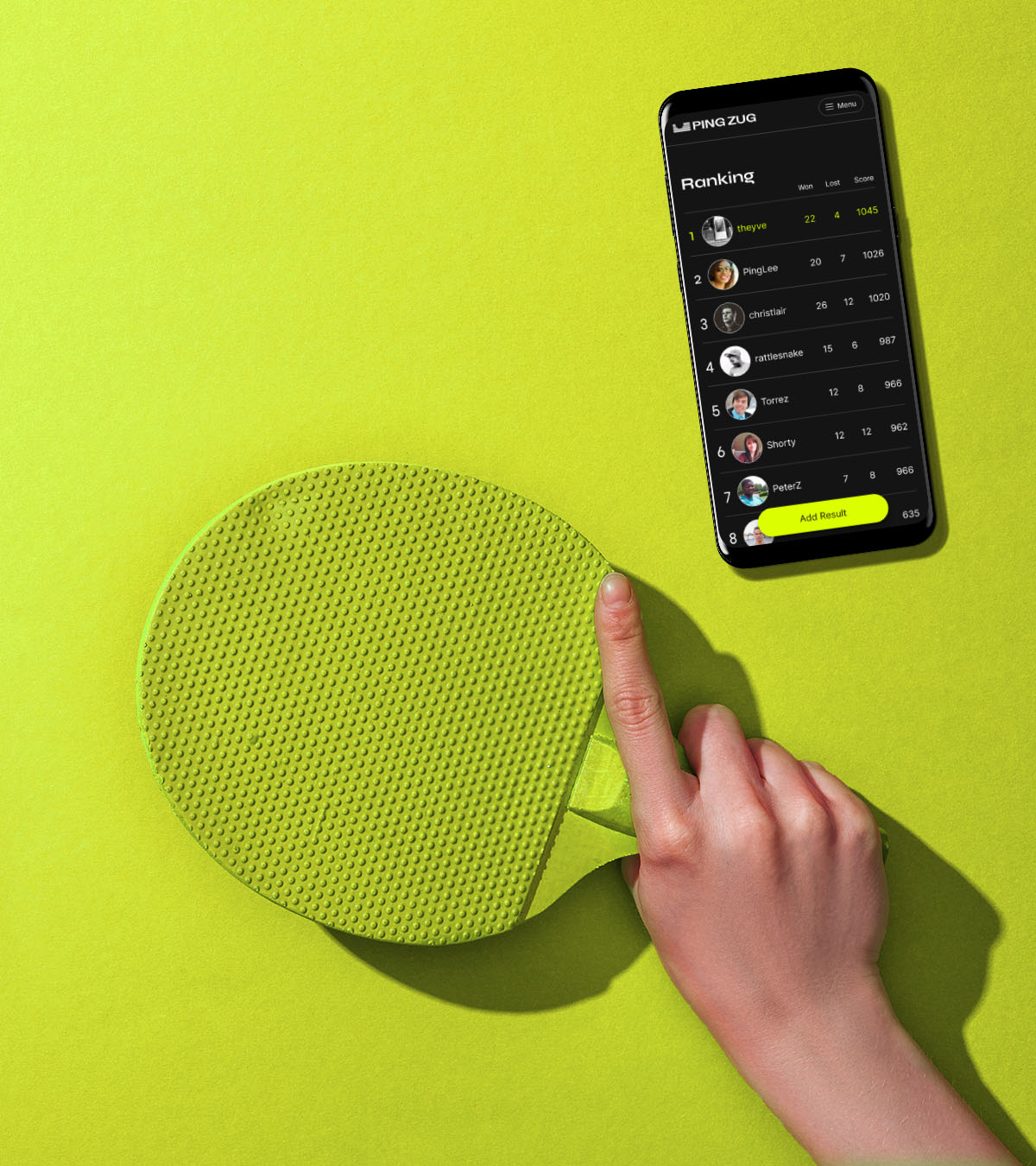 Ping pong tournament webapp on a smartphone